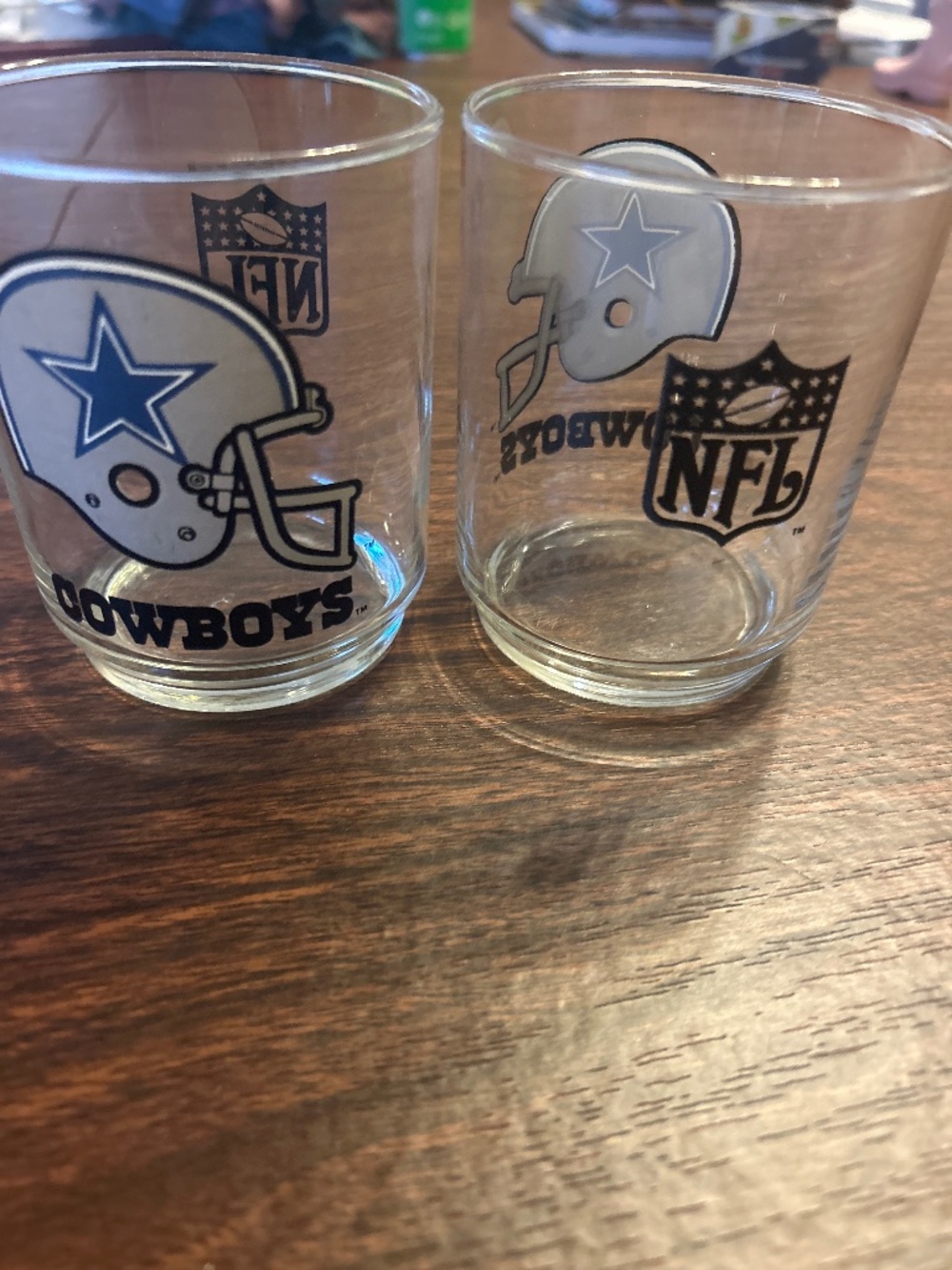 Two Dallas Cowboys 5” glasses
